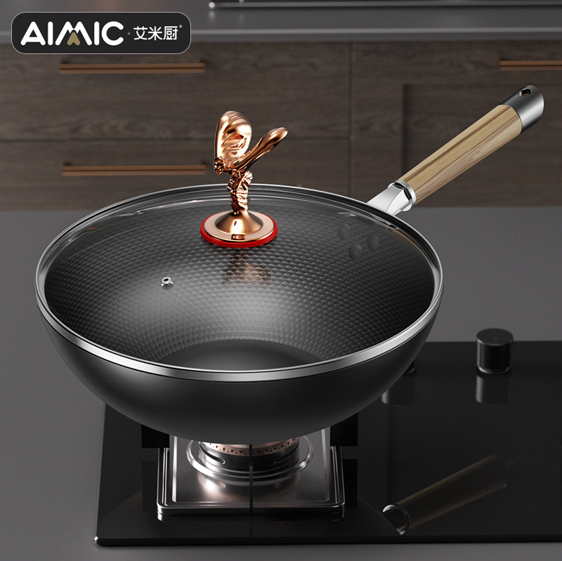 锻打老铁锅家用无涂层炒锅煎炒一体不粘锅不粘无健康炊具耐用