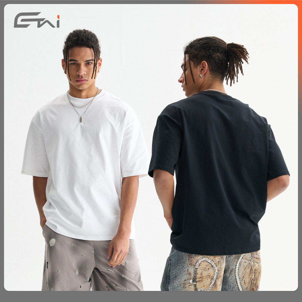 ETAI men's Wear: High-end boxy short-sleeved men's T-shirt, a trendy men's wear brand, solid color series, small neckline, pure cotton short-sleeved details Picture