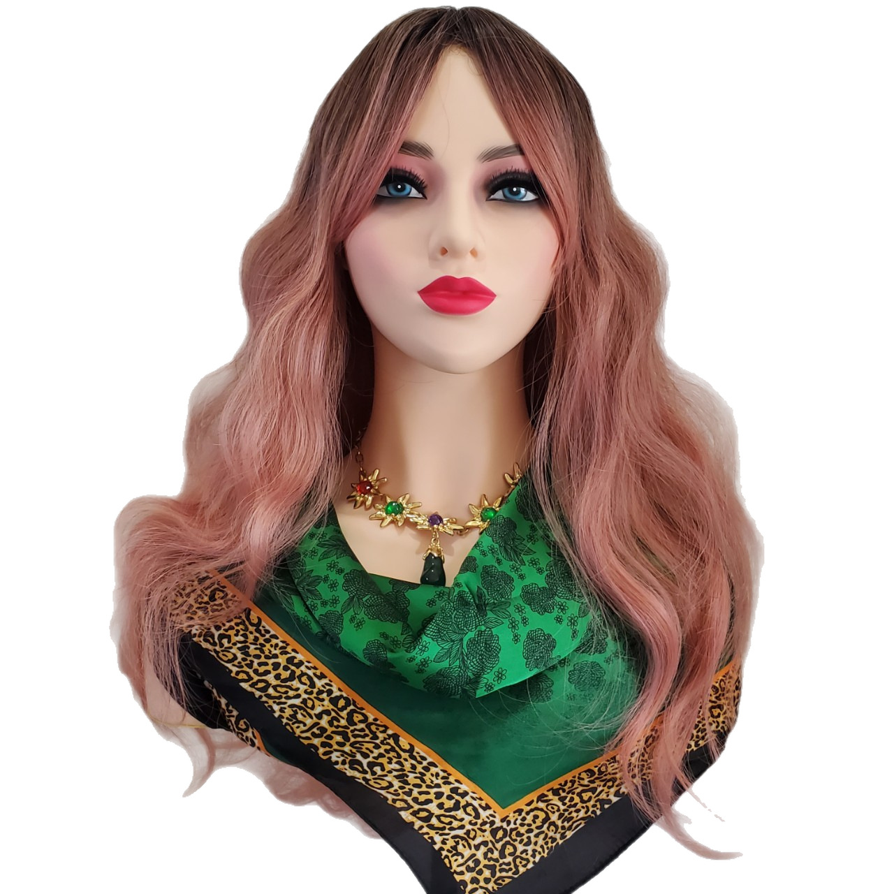 Wholesale of wigs for women with long hair in stock. Pink wigs for summer, natural and sweet. Full head coverings for long curly hair Item Picture