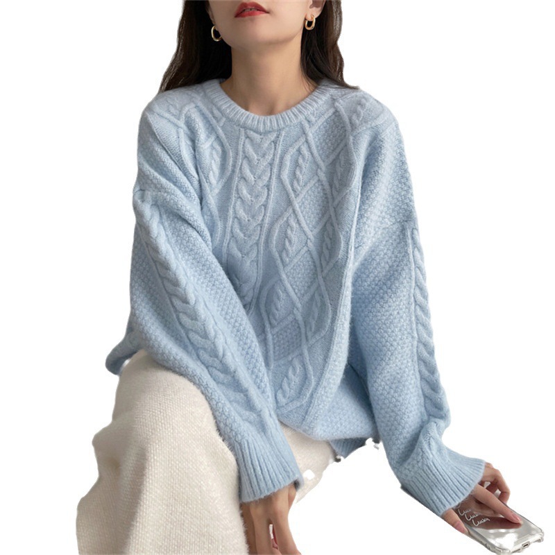 This is a new Japanese-style sweet and gentle style sweater for women in the autumn and winter of 2025. It features a round neck, loose and slimming long-sleeved pullover knitted top Item Picture