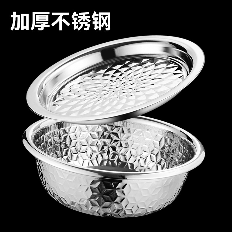 菱花盖盆新打蛋盆不锈钢料理盆加厚多功能菱花压花和面盆电磁炉产品图