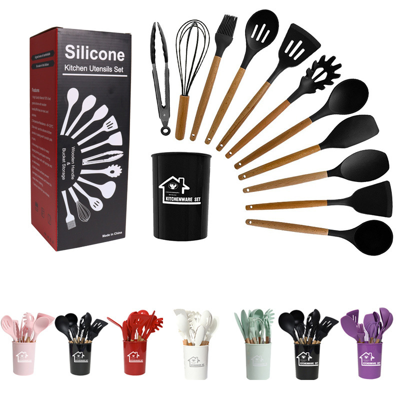 Silicone spatula and soup spoon 12-piece set, non-stick pan, food-grade silicone spatula, cross-border silicone kitchenware set in stock for wholesale
