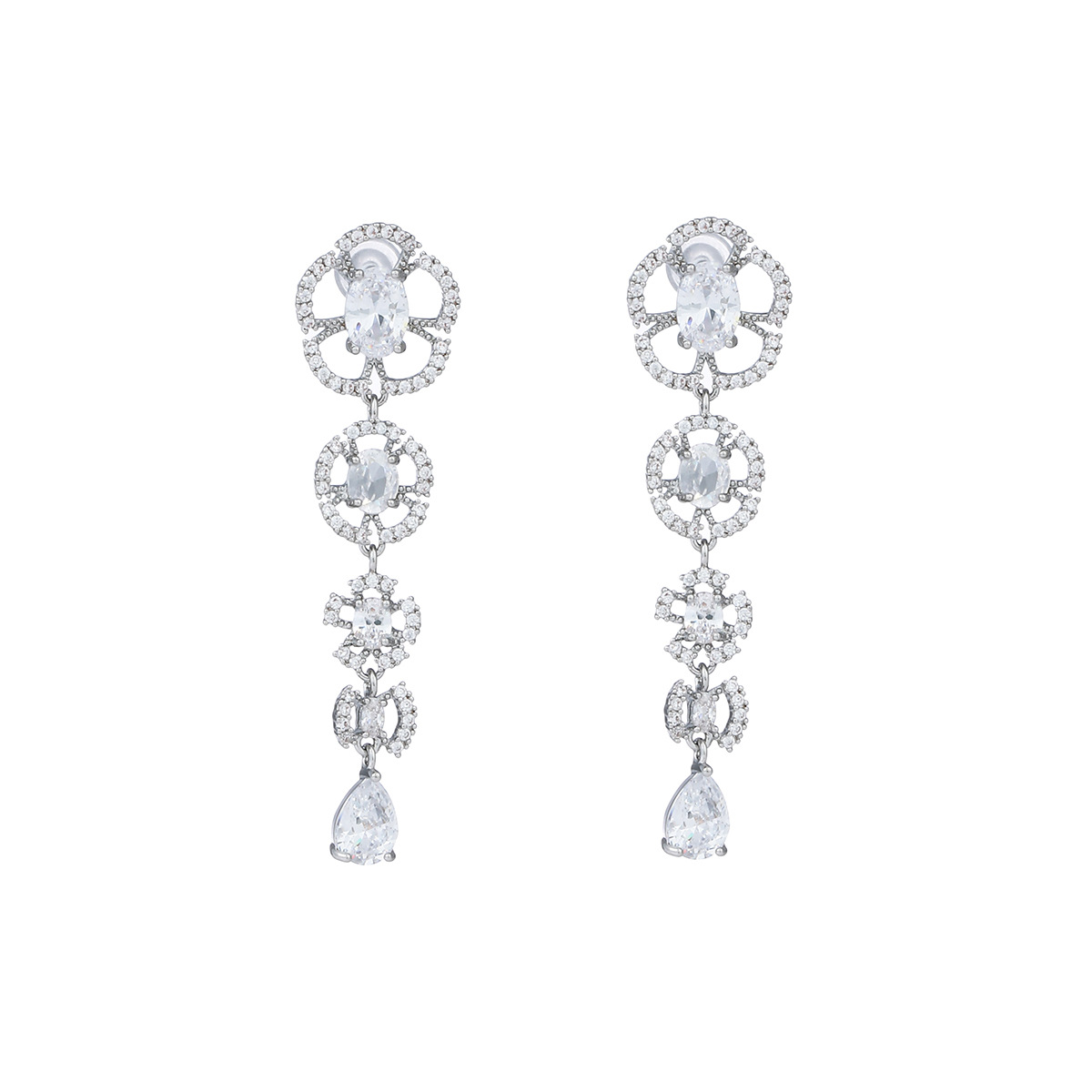 Light luxury, super sparkling zircon earrings, women's ins style, niche design sense, S925 silver needle earrings, high-end and exaggerated earrings trend Item Picture
