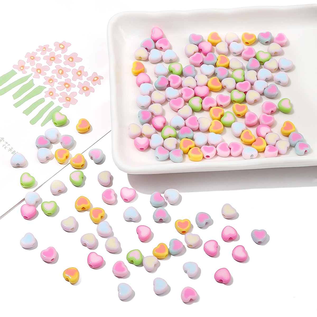 DIY handcrafted bracelet accessory materials with beaded cream acrylic two-color heart-shaped beads in the middle details Picture