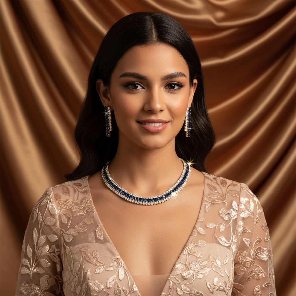 European and American cross-border wedding banquet jewelry Zircon luxurious hip-hop ins necklace, women's niche design sense earrings set