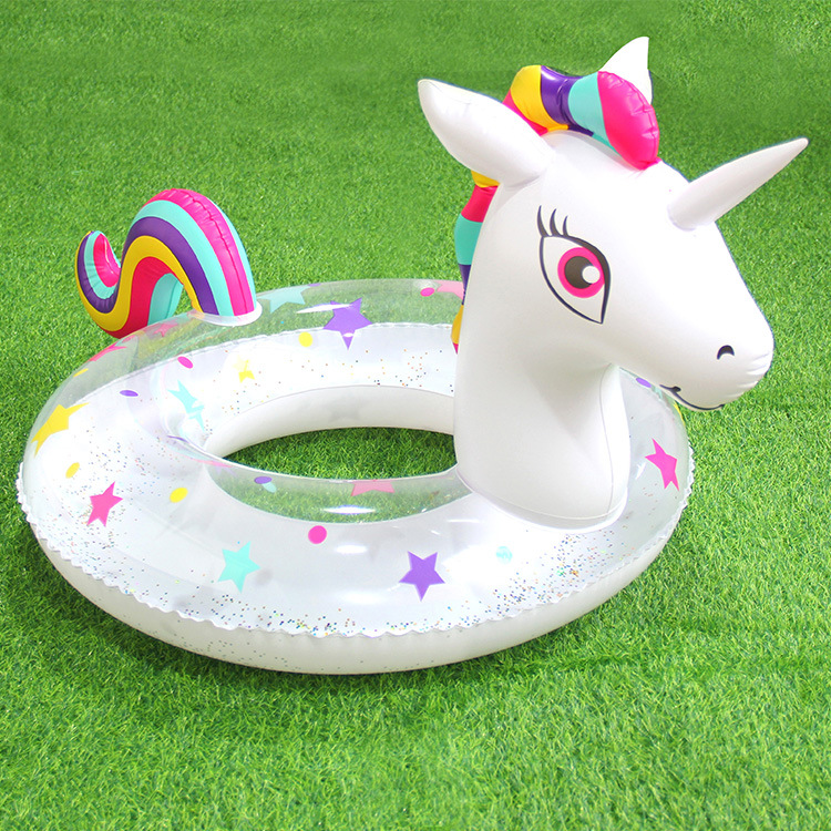 虹雨彩虹马游泳圈成人加厚动物泳圈成人亮片星星马游泳圈带头圈白底实物图