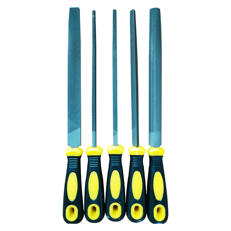 Steel files with handles, multi-specification fitters, five types of files, flat files, triangular semi-circular files, square files, files, grinding tools Item Picture