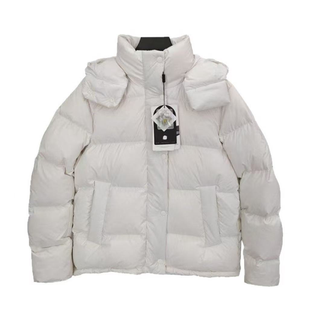lulu同款泡芙五格杜邦三防可溯源90白鸭绒羽绒服女短款防寒面包服白底实物图