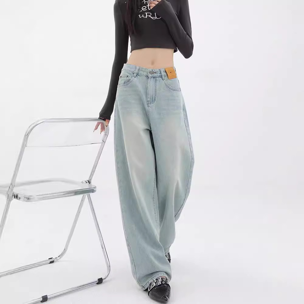 牛仔裤女高腰复古/牛仔裤女直筒复古/牛仔裤/多口袋牛仔裤欧美/女款牛仔裤产品图