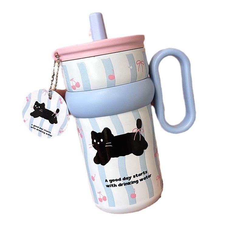 Large-capacity insulated cup for girls, new office water cup, giant student, high appearance level, with handle straw cup Item Picture