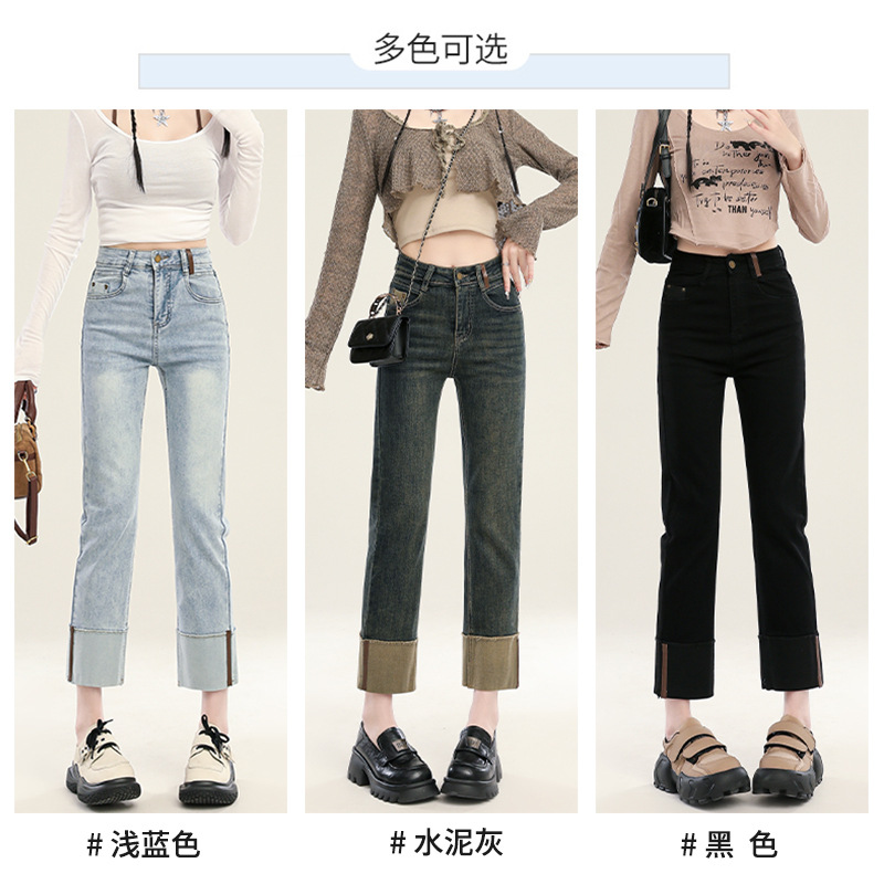 牛仔裤/带钻牛仔裤/牛仔裤阔腿/牛仔短裤女/阔腿裤细节图