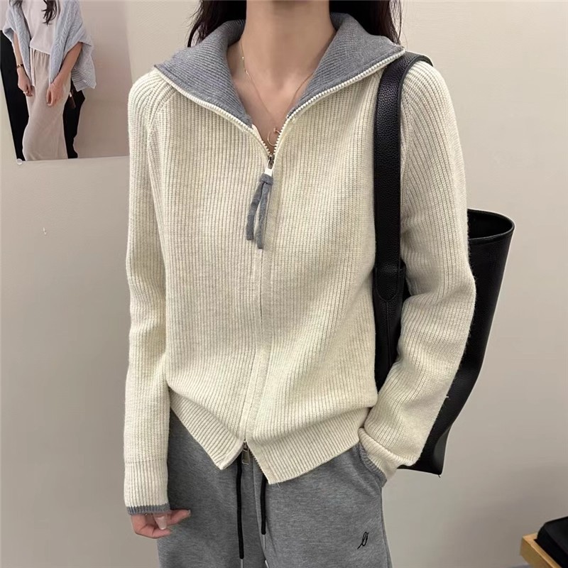 半拉链针织开衫外套女2025秋冬新款立领毛衣女高级感韩系女式上衣