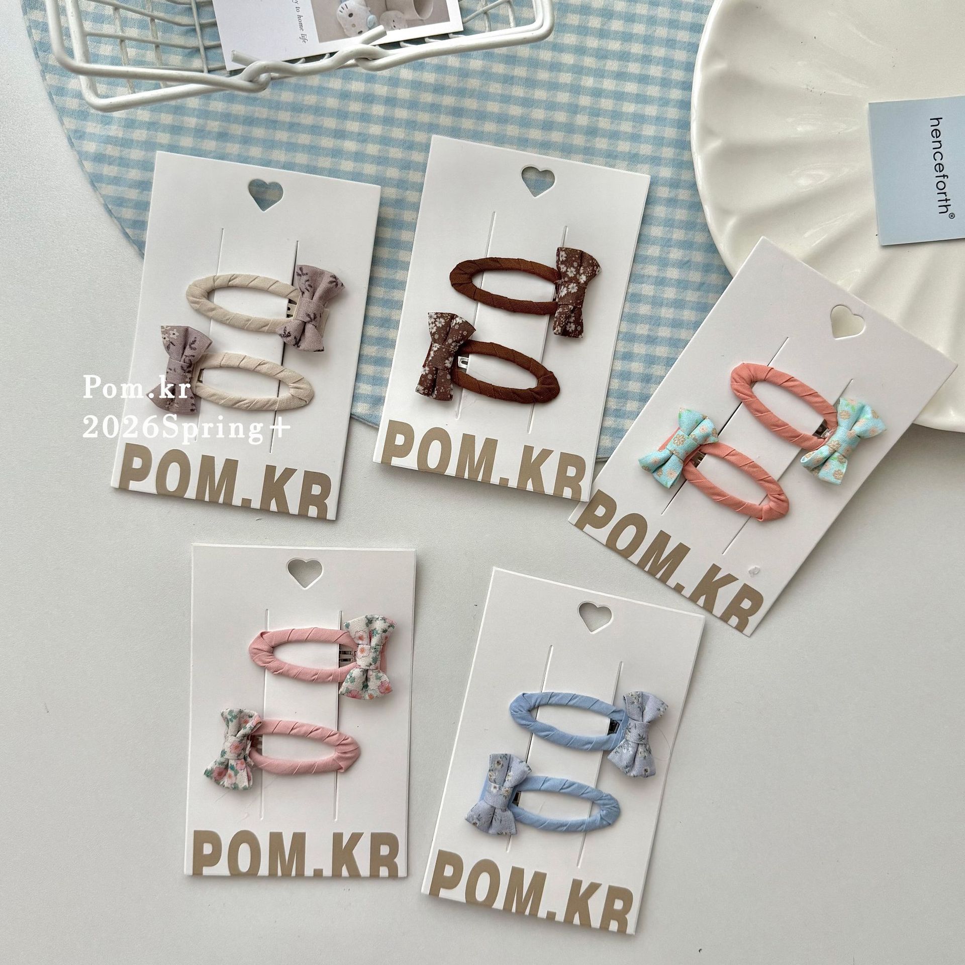 The new Korean version of the floral bow children's hair clip, sweet fabric princess bangs side clip, double set bye-bye girl clip Specification image
