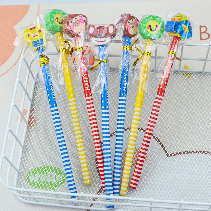 Creative children's pencils come with cute erasers, high appearance level, solid wood pencils, student stationery gifts, HB pencils, cartoon full figure