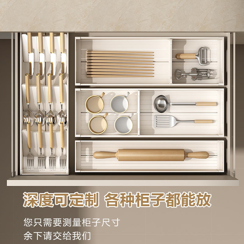 Space aluminum drawer storage partition cabinet, built-in knife, fork, chopsticks, spoon storage box, shelf, kitchen organization wonder details Picture