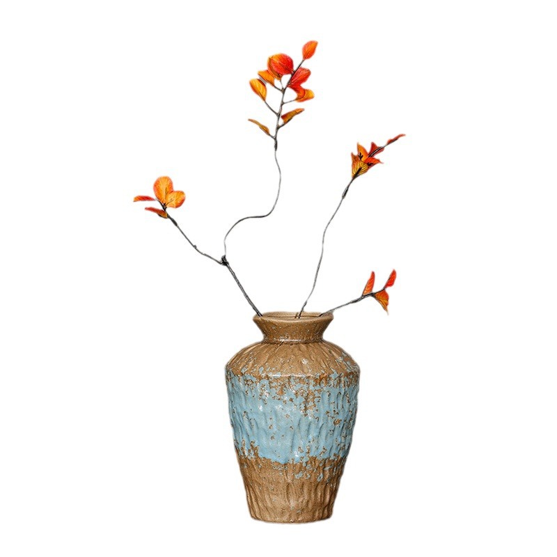 2026 European retro style ceramic vase, wabi-sabi style living room high-end feel, coarse earthenware jar, simple dried flower arrangement, flower vases and ornaments Item Picture