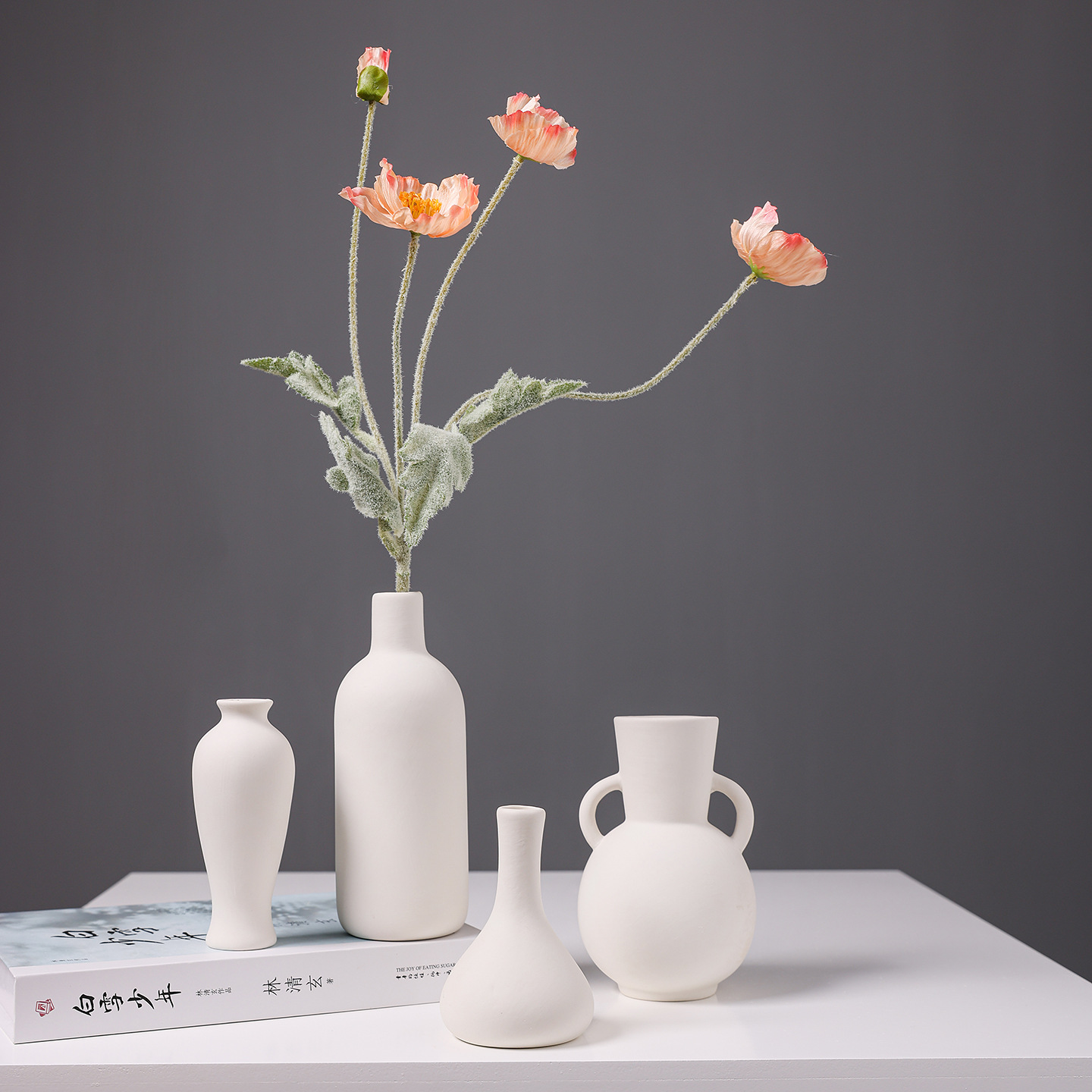 2025 Nordic minimalist white mini ceramic small vase, dried flower arrangement, high-end living room table decoration, flower vases and ornaments details Picture