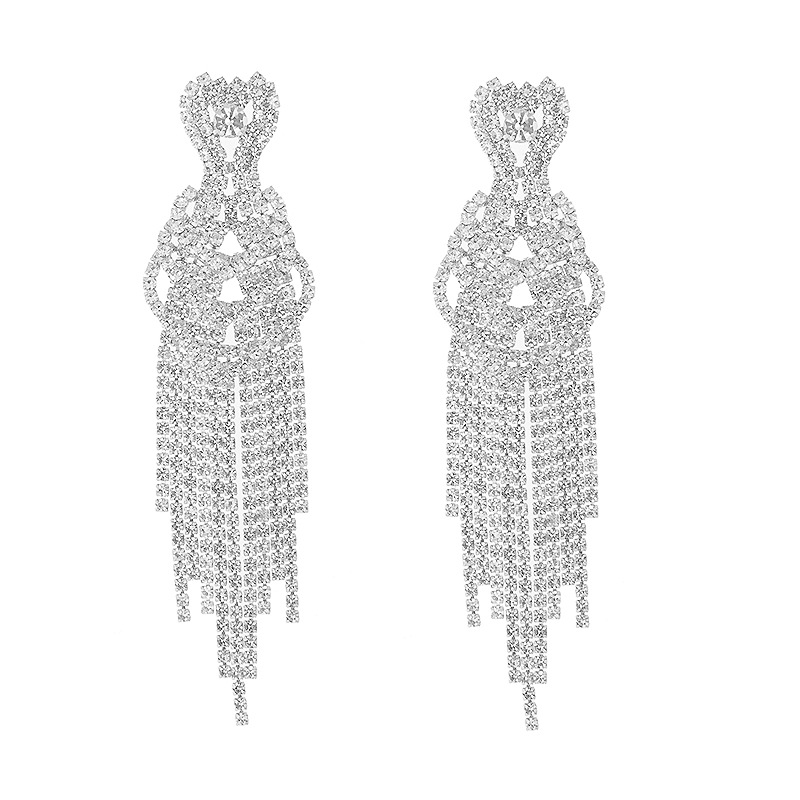 Cross-border European and American multi-layer heart-shaped  tassel earrings, trendy, individual, exaggerated and luxurious pendant , women's long style and elegant earrings manufacturer wholesale Item Picture