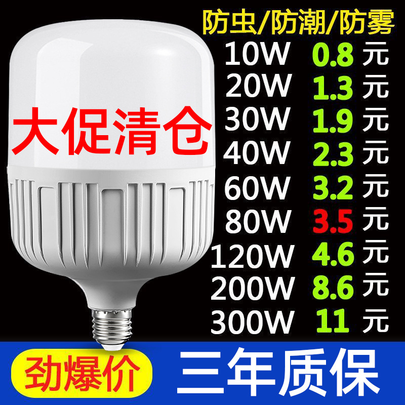 led bulb household E27 screw socket energy-saving lamp, white light ultra-bright, indoor eye-protecting, flicker-free, high-power lighting bulb