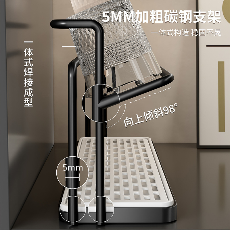 Desktop cup rack, draining rack, water cup, wine cup, glass cup, double-layer ironwork storage rack, home bedroom storage rack details Picture