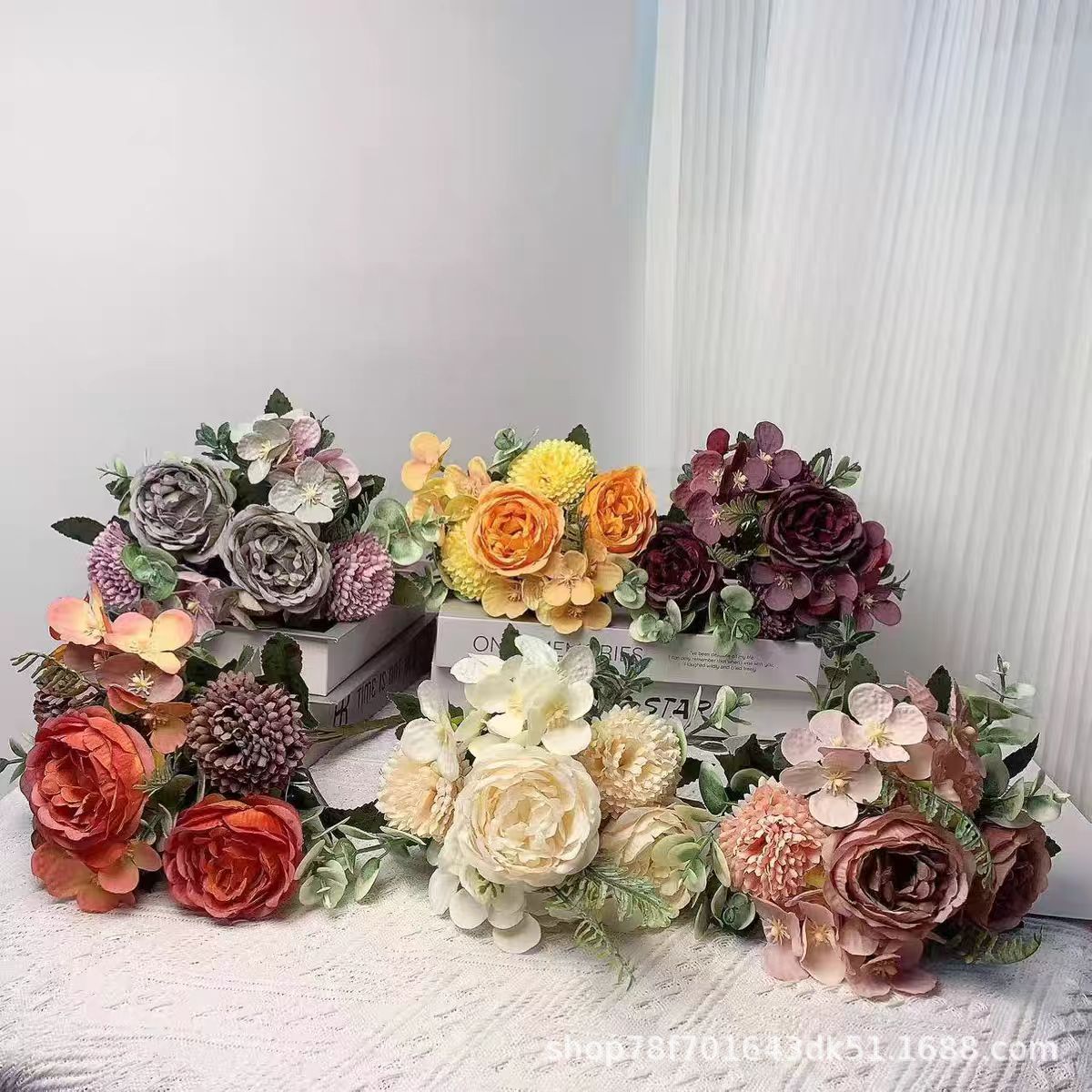 仿真花DIY发饰配件/假花/5朵塑膠花/仿真花/假花批发产品图