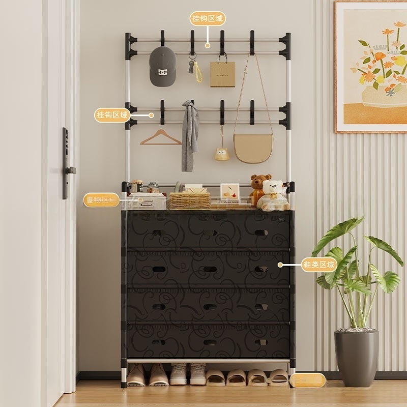 Cross-border multi-layer waterproof and dustproof multi-functional shoe and hat rack, storage shoe cabinet, household integrated floor-standing clothes hanger, shoe rack details Picture