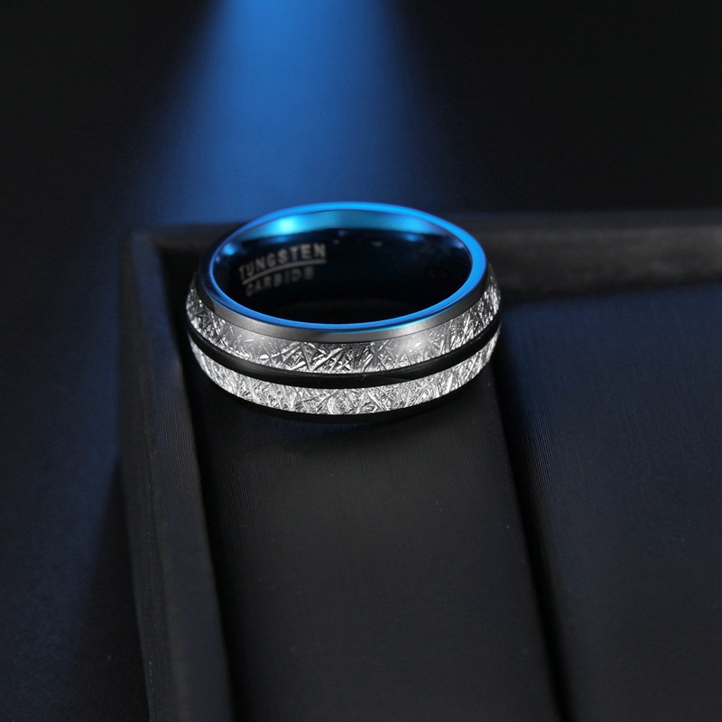 European and American cross-border men's 8MM titanium steel ring with ice silk foil inlaid, simple jewelry, jewelry and wedding ring wholesale