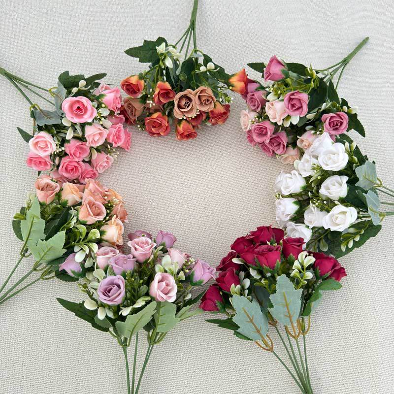 仿真花迷你小玫瑰把束手捧花居家婚礼室内客厅装饰布置造景假花