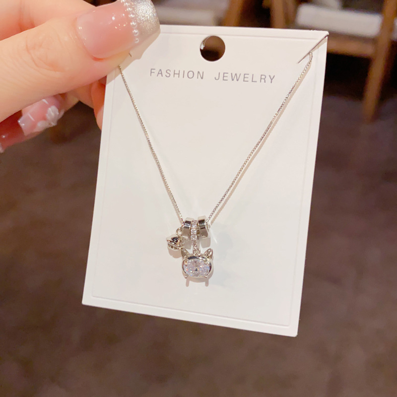 Sweet and cool style, fashionable, versatile and high-end cat bell pendant necklace, a niche and simple design accessory source manufacturer details Picture