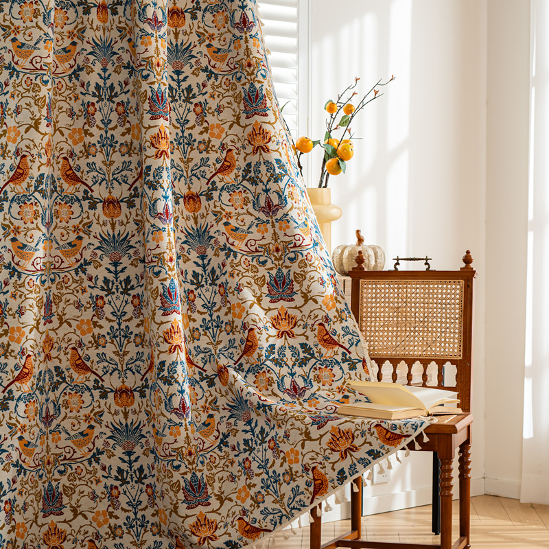 佑卓美式复古花鸟成品窗帘提花布艺厨房帘文艺风民宿门帘装饰帘子