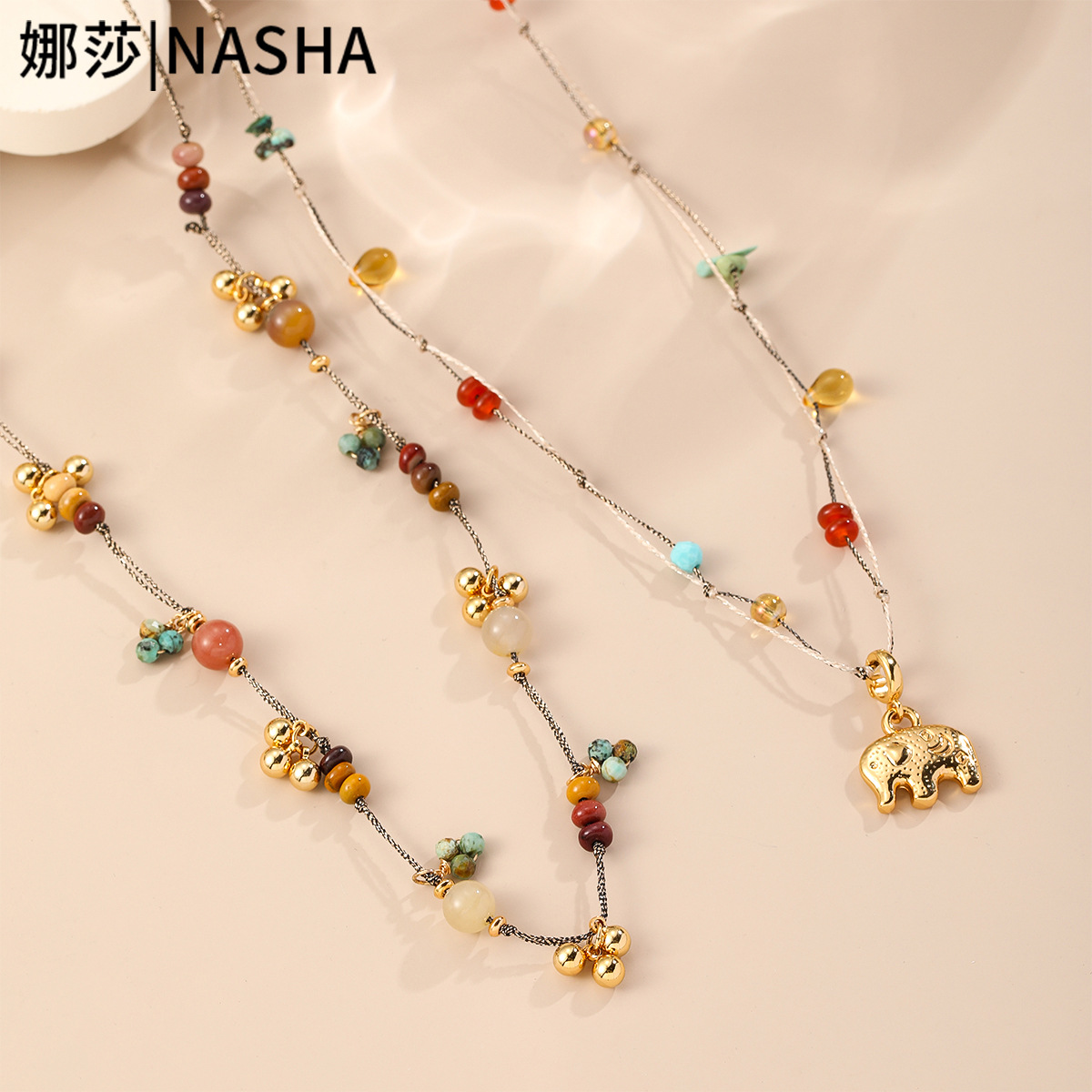 Nasha European and American cross-border long necklace for women, light luxury, niche, non-fading, tiger eye beaded mother-of-pearl sweater chain, long style