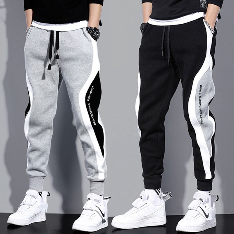 New thickened, warm, fashionable, color-blocking and trendy embroidered English tight-fitting sweatpants for men in autumn and winter Specification drawing