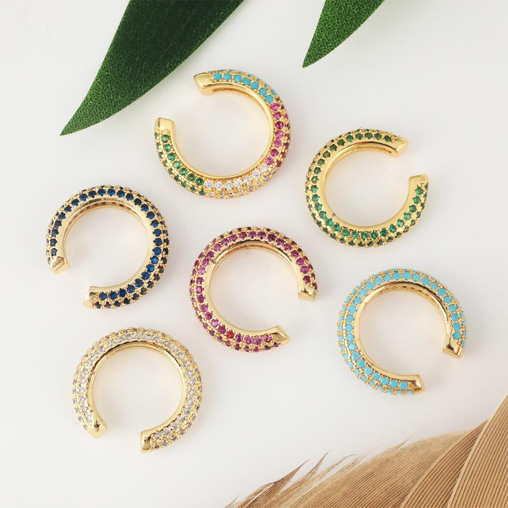 Honglu's niche, light luxury, high-end zircon U-shaped ear clips for women, INS copper-plated real gold personalized earrings, cross-border new products