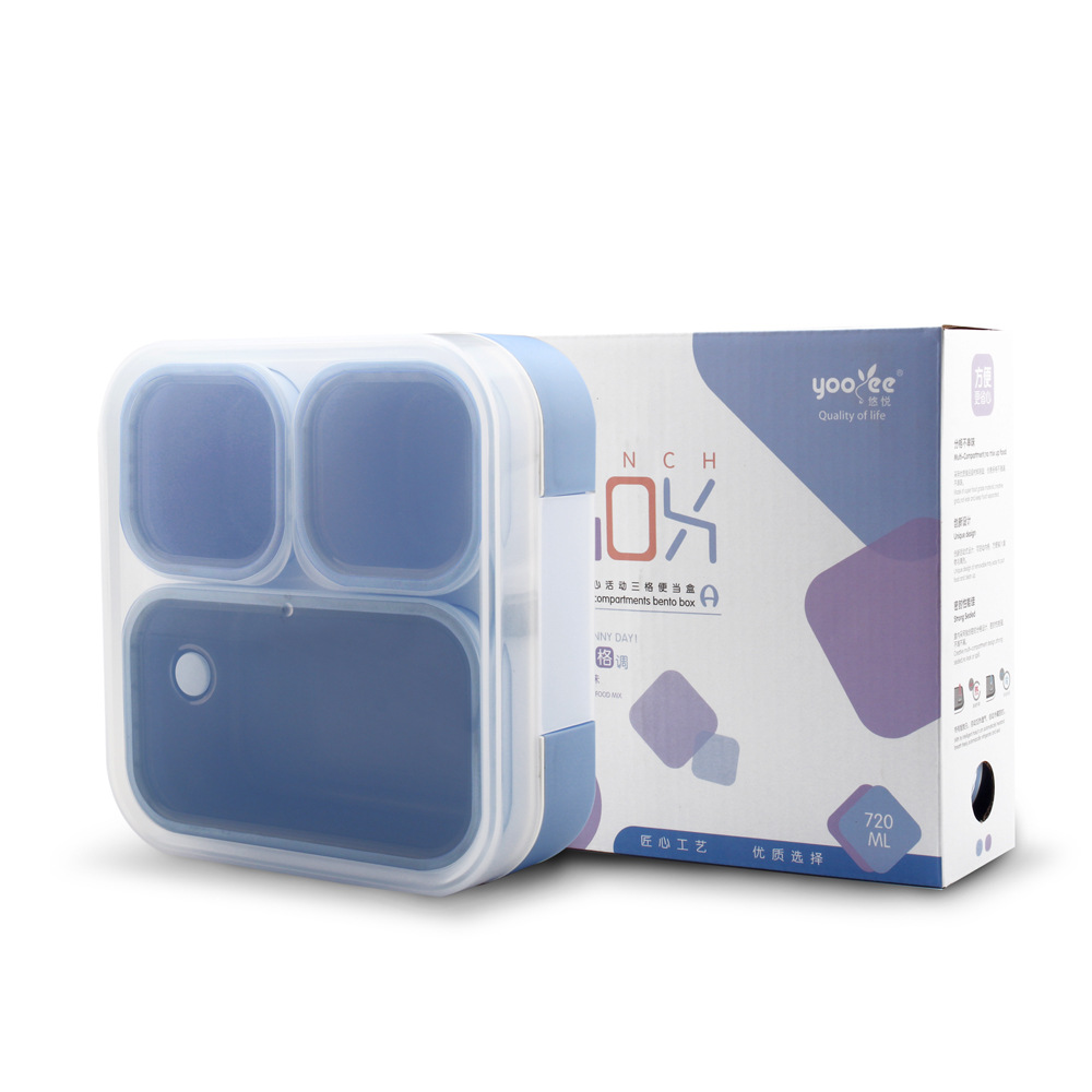 Wholesale of microwave-safe plastic student Japanese-style multi-compartment sealed food-grade square lunch boxes with LIDS