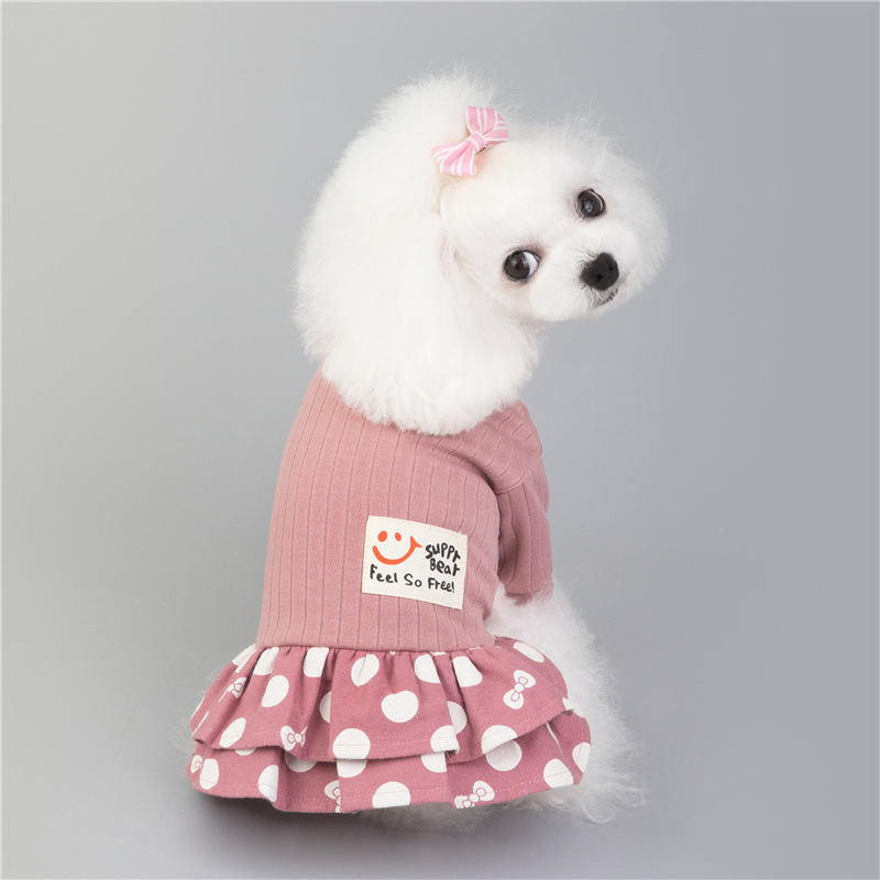 宠物衣服春夏新款泰迪比熊贵宾吉娃娃狗狗英伦风笑脸圆点裙