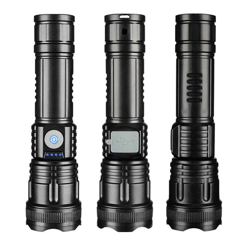High-intensity long-range led flashlight, usb charging, ultra-bright outdoor household portable power bank, battery level display, emergency light Item Picture