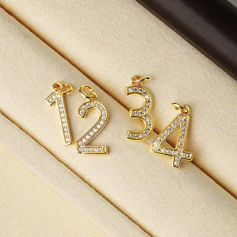 DIY freely combinable digital pendant, 18K color-preserving gold inlaid zircon bracelet necklace, handcrafted chain pendant accessory details Picture