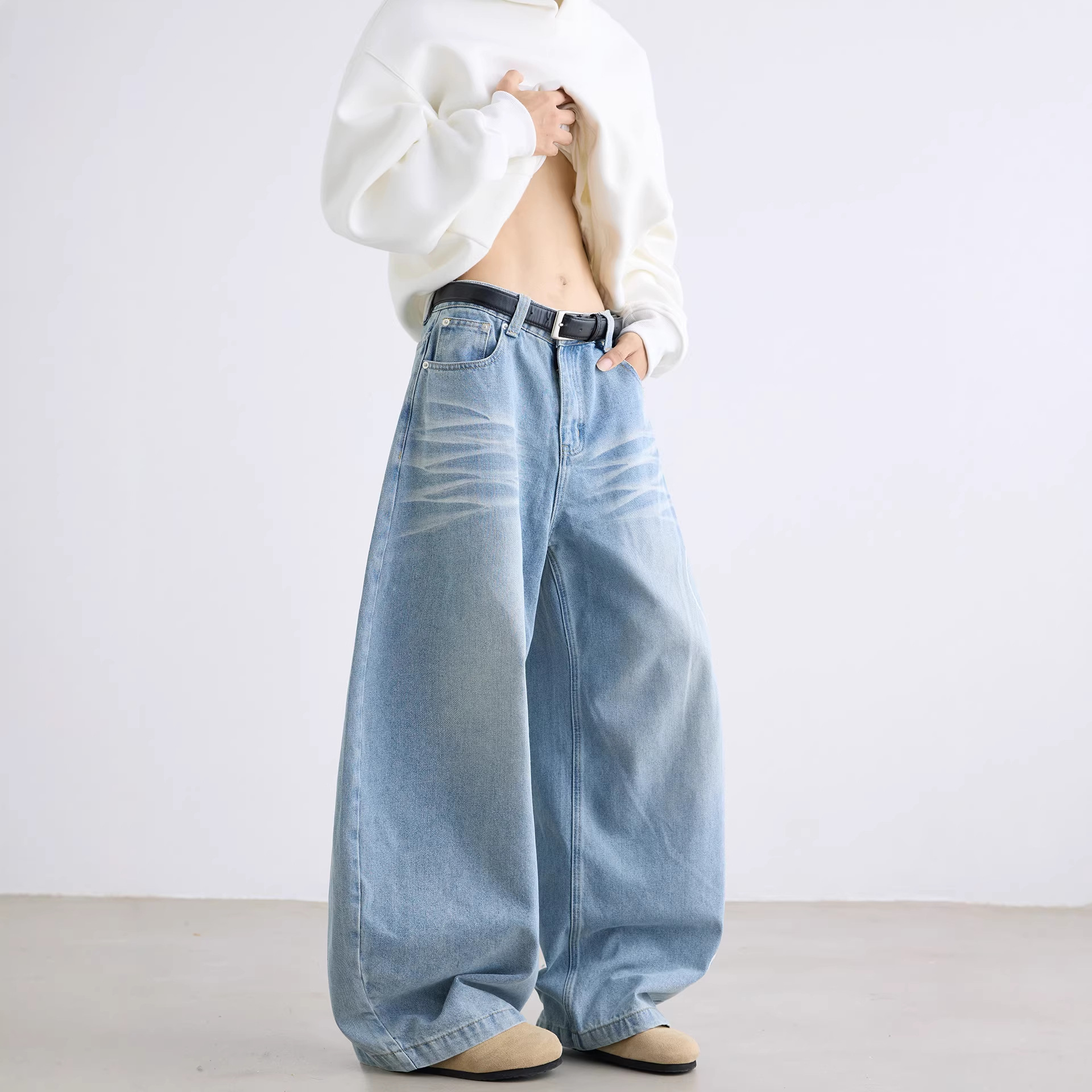 Cross-border trade letter-printed jeans for men, spring and autumn straight American high street pants, trendy and versatile, cool and stylish long pants Specification drawing