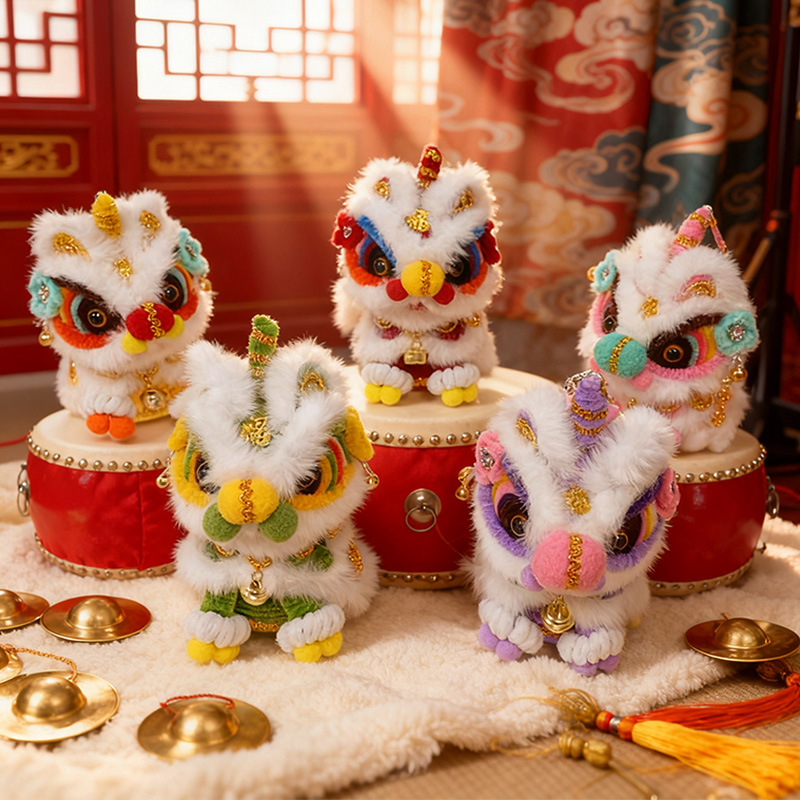 成品发货新款中秋灯笼会跑国潮醒狮新款扭扭棒创意可爱摆件玩具