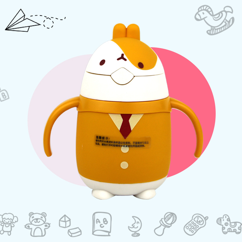 Promotional gifts: logo printed creative cartoon children's insulated cups, radish rabbit straw, pop-up lid stainless steel insulated cups Specification image