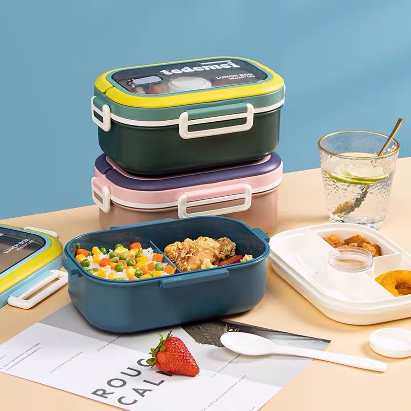 Double-layer lunchbox with compartments, no cross-contamination of flavors, microwave-safe plastic food box, lunchbox, bento box, salad box details Picture