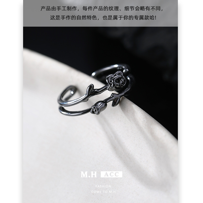 Rose flower double-layer open ring, a high-end, fashionable and individual open index finger ring, sweet and cool, spicy girl style ring Application Scenario