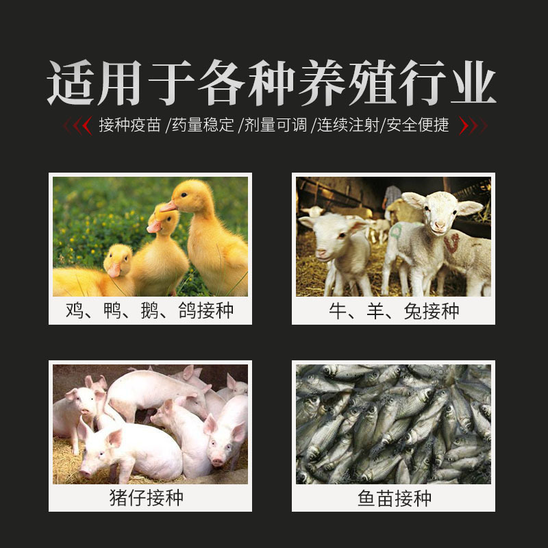 Bottle-type continuous syringe, adjustable continuous syringe for pigs, chickens, ducks, geese and animals Application Scenario