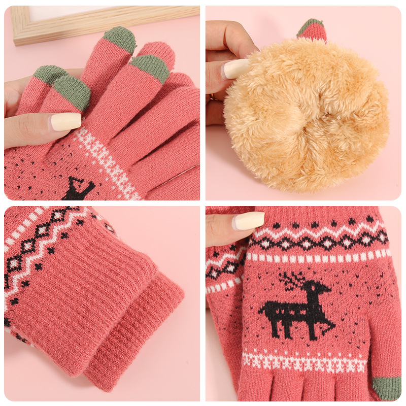 Touch screen gloves for women, winter Korean version, street stall, fleece thickened, cold-proof, deer wool warm knitted gloves Application Scenario