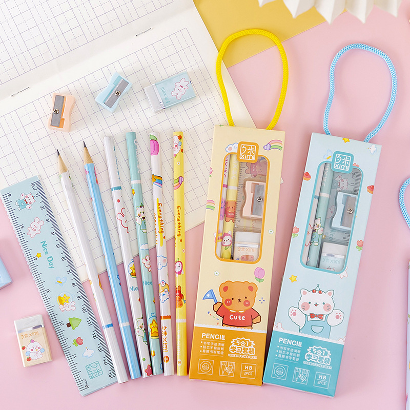 Back-to-school stationery cartoon set, Children's Day gift, kindergarten, primary, junior high and senior high school pencils, rulers, erasers, pencil sharpeners, prizes Application Scenario