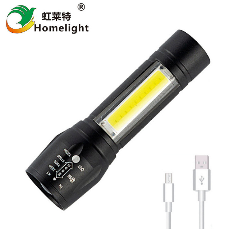 511 Mini Strong Light Usb Charging Led Gift Charging Outdoor Flashlight Cob Telescopic Zoom Gift Logo details Picture