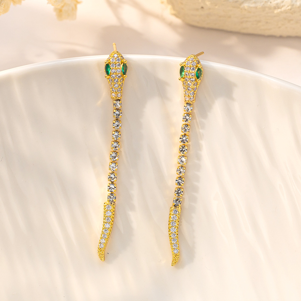 欧美热销长款轻奢蛇形耳钉女夸张高级感耳饰镶钻锆石饰品耳环批发