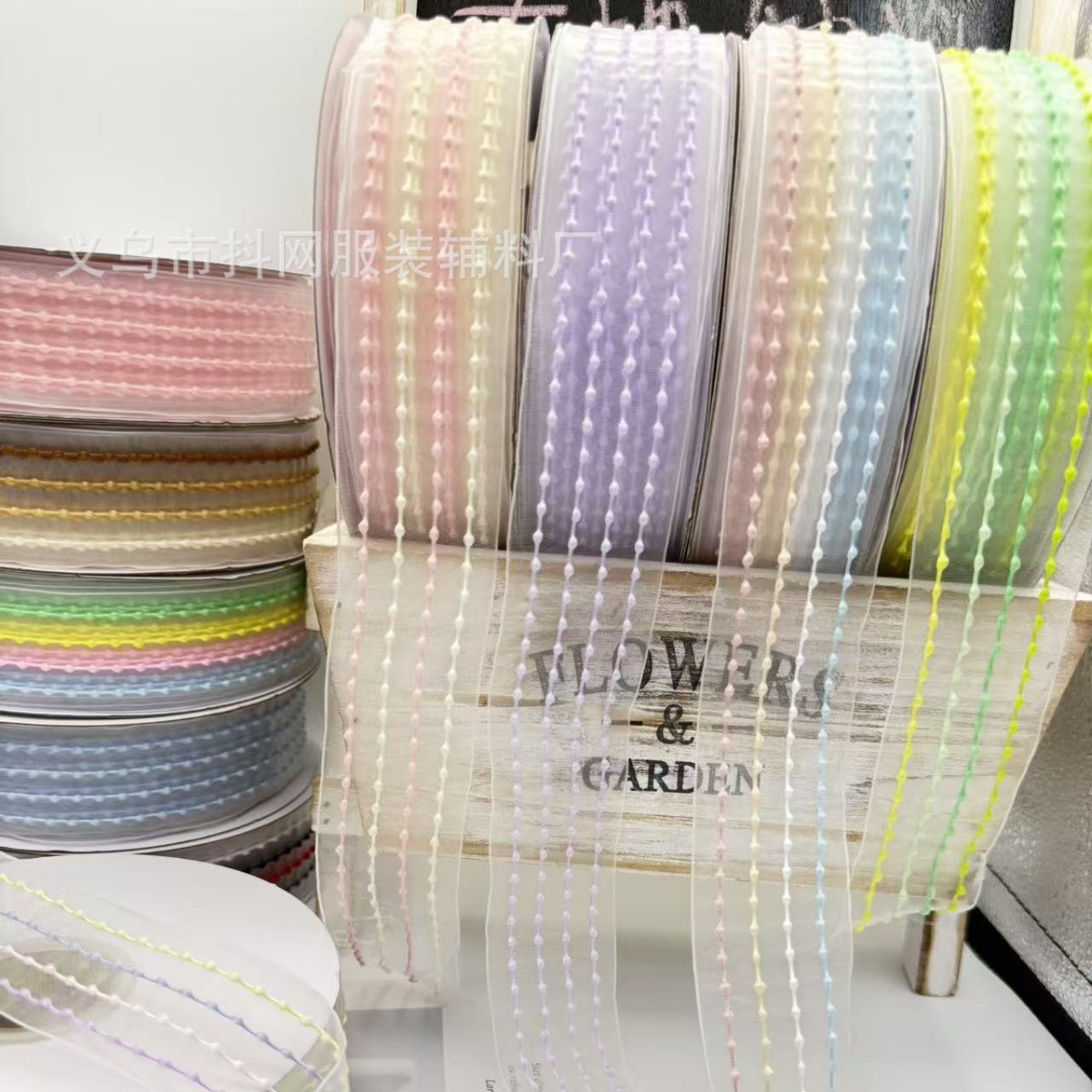 Wholesale of four-color striped transparent snow gauze webbing, diy bow hair accessory accessories, flower packaging ribbons Specification image