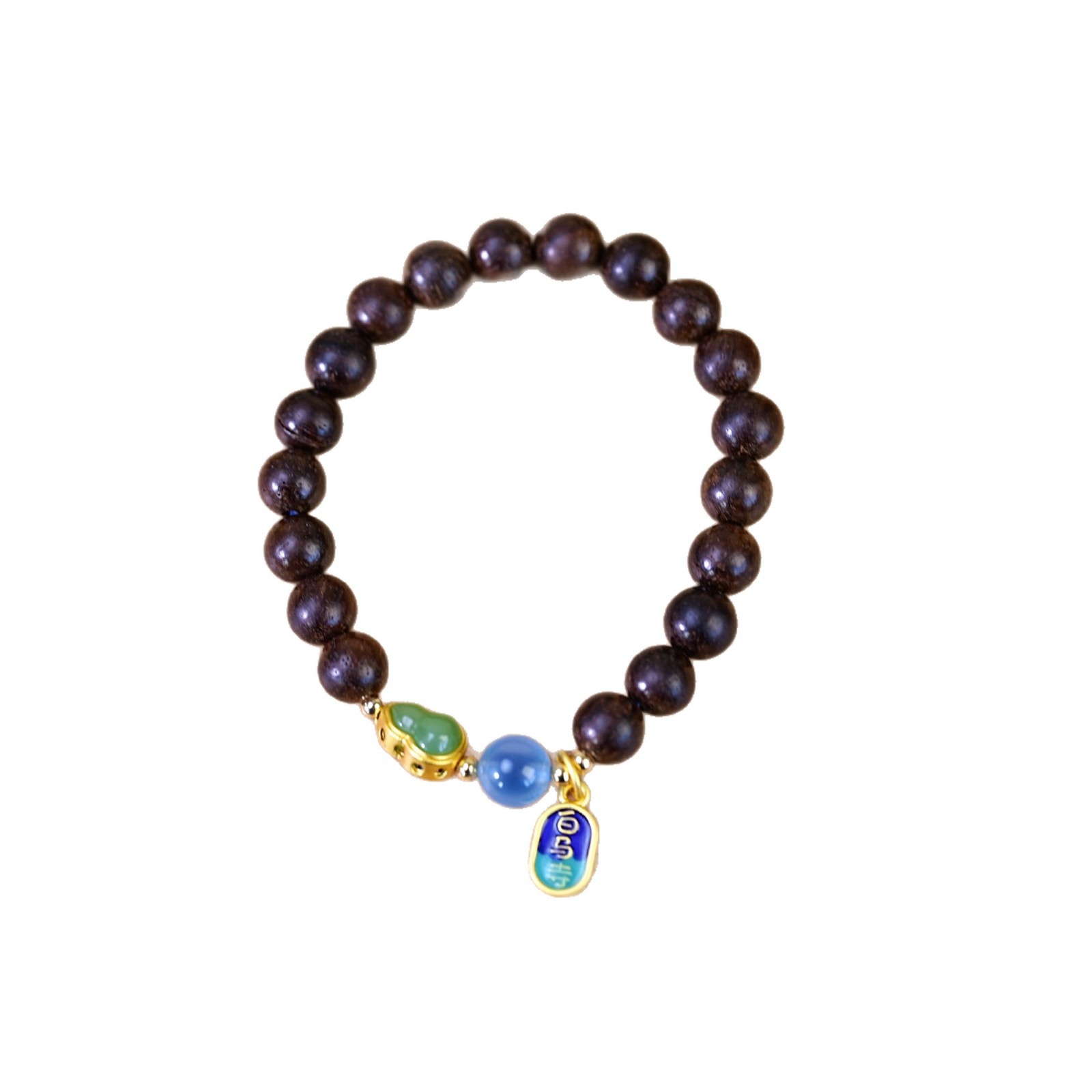 New Chinese-style bead sandalwood bracelet, chalcedony gourd fortune pendant, wooden cultural play bracelet, beaded jewelry and accessories Item Picture