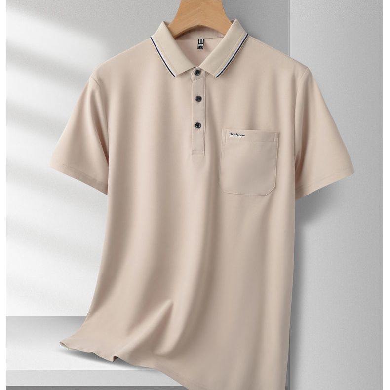 Summer new men's short-sleeved T-shirt, real pocket embroidered lapel POLO shirt, business half-sleeved dad outfit details Picture